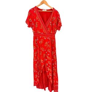 Lapogee Worldover Red Floral Boho Hi-Low Maxi Dress XL NWT Romantic Cottagecore